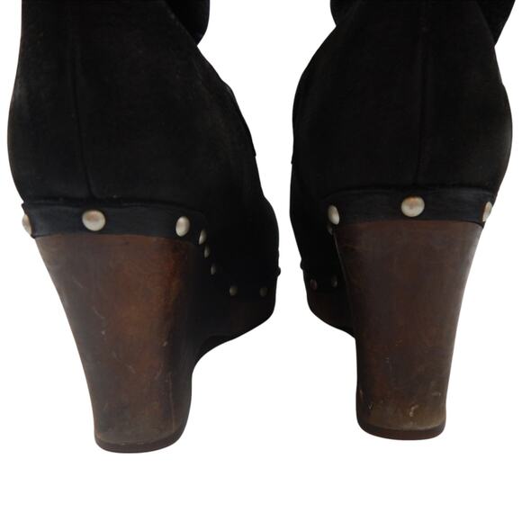 UGG Carnegie Leather Shearling Fold Down Wedge Clog Winter Boots Black Size 10 - Picture 11 of 12